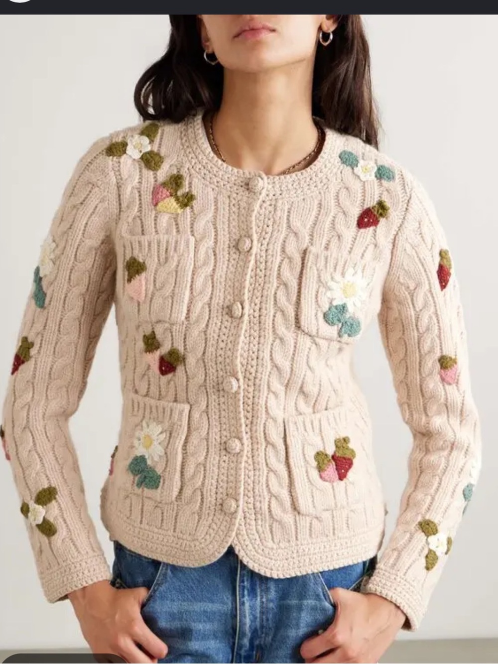 SEA Callie Appliqué Cable Knit Cardigan Sweater - Picture 3 of 7